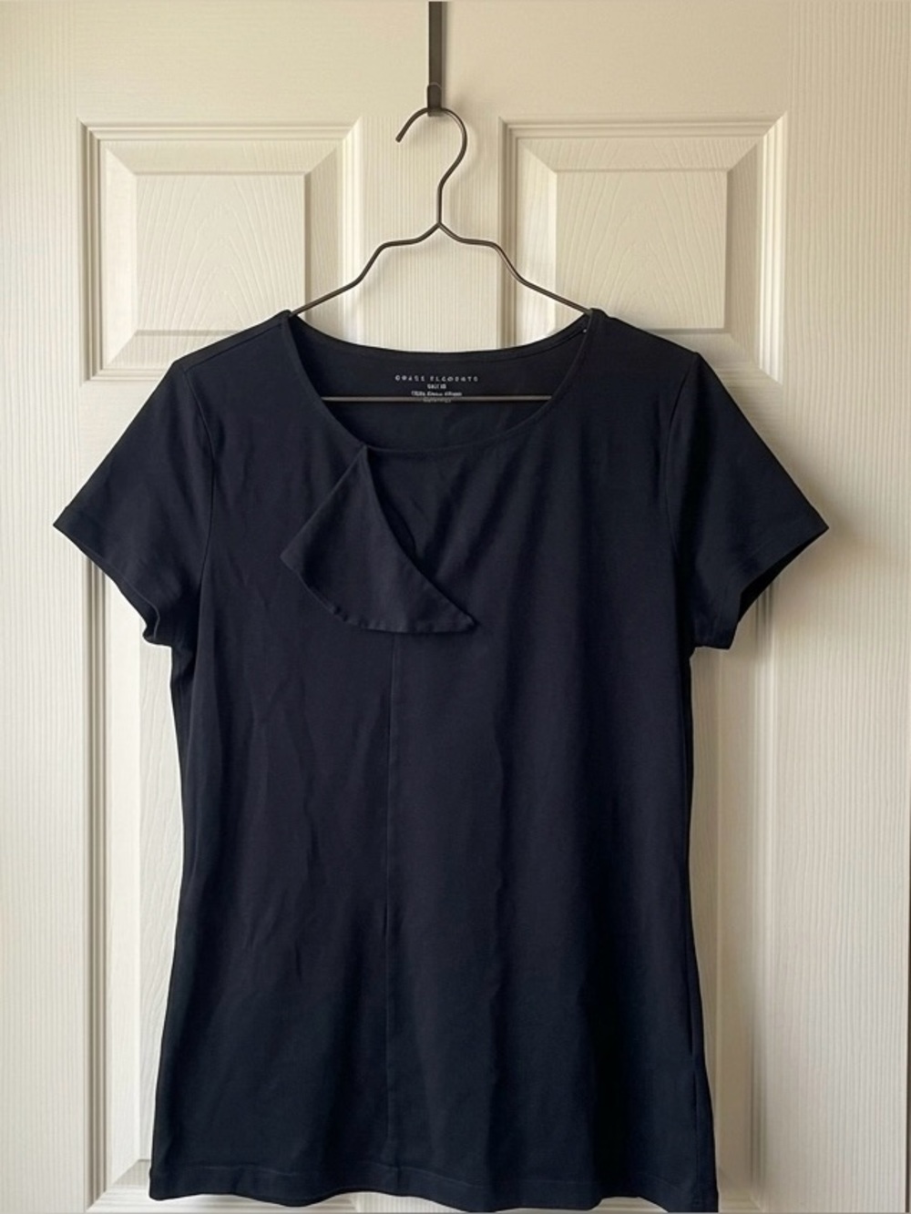 NWOT Grace Elements 100% Pima Cotton Black Asymmetric Neck Top (Size Medium)